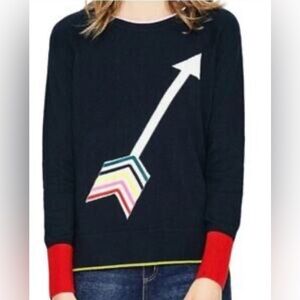 Boden Navy Pullover Wool Blend Sweater with Pink and Red Arrow Trim